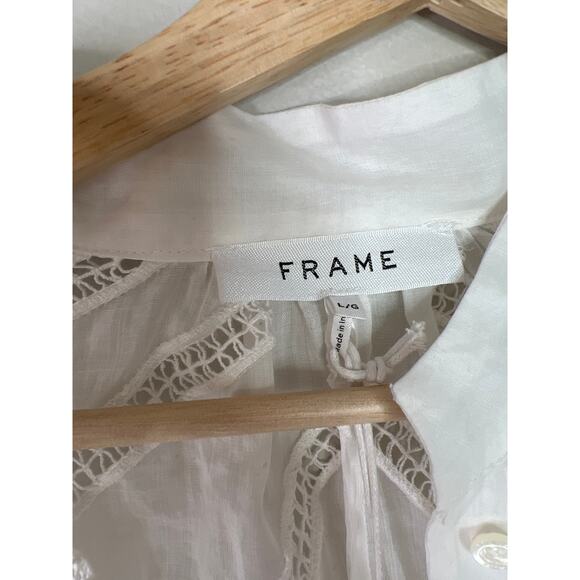 NWT Frame Inset Lace Puff Sleeve Button Front Dress White Blanc Size: Large - Picture 6 of 8